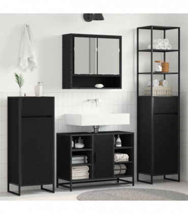 vidaXL Bathroom Cabinet Black Oak 40 x 30 x 100 cm Engineered Wood