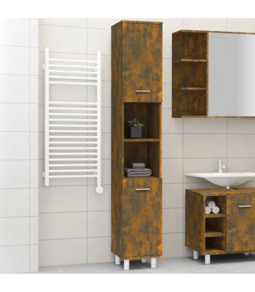 vidaXL Bathroom Cabinet Smoked Oak 30x30x179 cm Engineered Wood