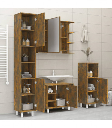 vidaXL Bathroom Cabinet Smoked Oak 30x30x179 cm Engineered Wood