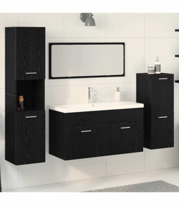 vidaXL Bathroom Furniture Set with Door 4 pcs Black 80 x 38.5 x 45 cm