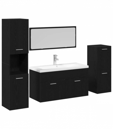 vidaXL Bathroom Furniture Set with Door 4 pcs Black 80 x 38.5 x 45 cm