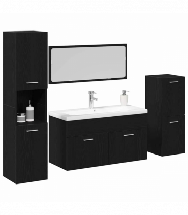 vidaXL Bathroom Furniture Set with Door 4 pcs Black 80 x 38.5 x 45 cm
