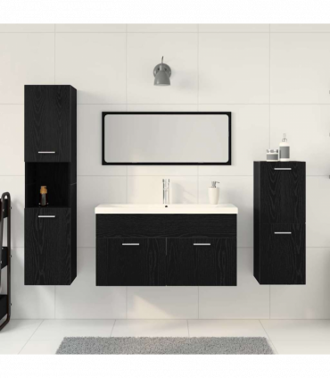 vidaXL Bathroom Furniture Set with Door 4 pcs Black 80 x 38.5 x 45 cm
