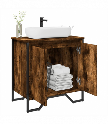 vidaXL Bathroom Sink Cabinet Smoked Oak 60x35x60 cm Engineered Wood