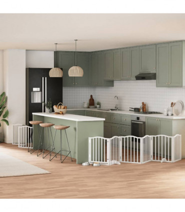 vidaXL Dog Gate with Door Foldable 9 Panels White 450 cm Poplar Wood