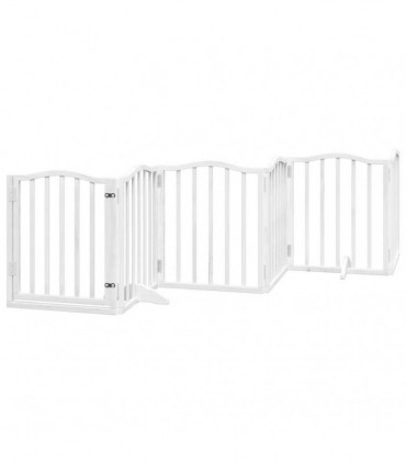 vidaXL Dog Gate with Door Foldable 9 Panels White 450 cm Poplar Wood