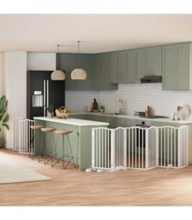 vidaXL Dog Gate with Door Foldable 9 Panels White 450 cm Poplar Wood