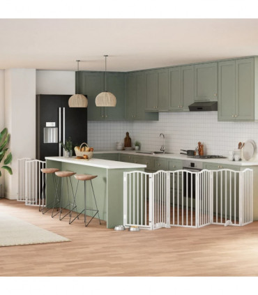 vidaXL Dog Gate with Door Foldable 9 Panels White 450 cm Poplar Wood