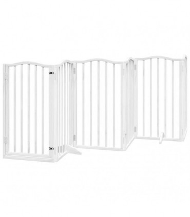 vidaXL Dog Gate with Door Foldable 9 Panels White 450 cm Poplar Wood