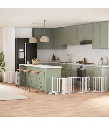 vidaXL Dog Gate with Door Foldable 9 Panels White 450 cm Poplar Wood