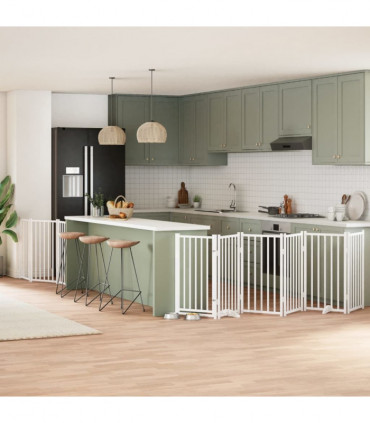 vidaXL Dog Gate with Door Foldable 9 Panels White 450 cm Poplar Wood