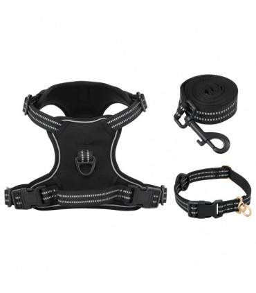 vidaXL Dog Harness with Lead & Collar Adjustable Black M