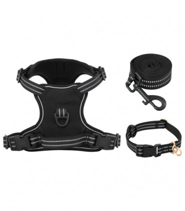 vidaXL Dog Harness with Lead & Collar Adjustable Black XL