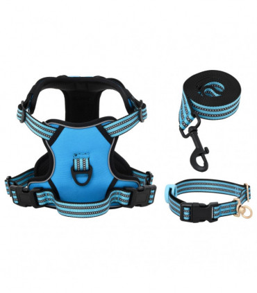 vidaXL Dog Harness with Lead & Collar Adjustable Blue XL
