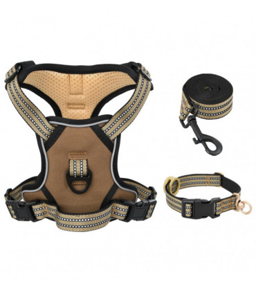vidaXL Dog Harness with Lead & Collar Adjustable Brown L
