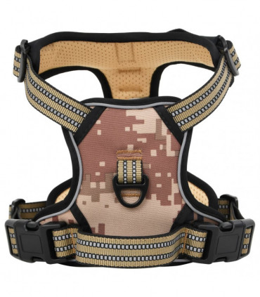 vidaXL Dog Harness with Lead & Collar Adjustable Camouflage Brown XL