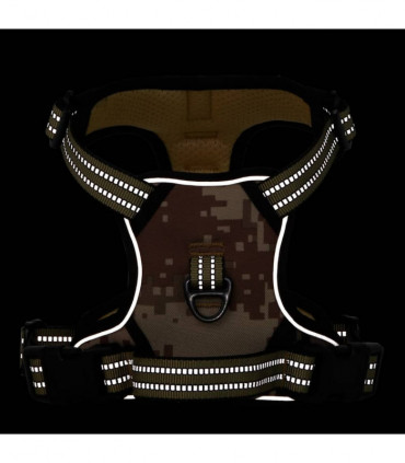 vidaXL Dog Harness with Lead & Collar Adjustable Camouflage Brown XL