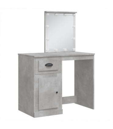 vidaXL Dressing Table with LED Lights Concrete Grey 90x42x132.5 cm