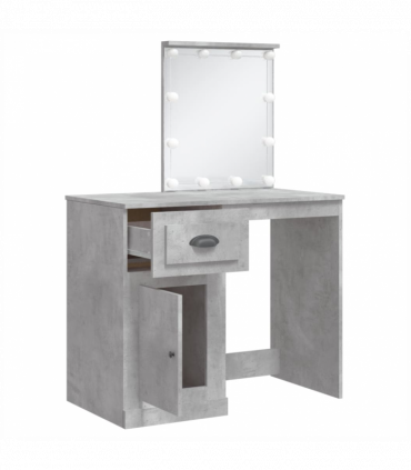 vidaXL Dressing Table with LED Lights Concrete Grey 90x42x132.5 cm