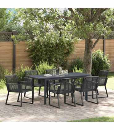 vidaXL Garden Dining Set 7 pcs Black Steel and poly rattan