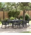 vidaXL Garden Dining Set 7 pcs Black Steel and poly rattan