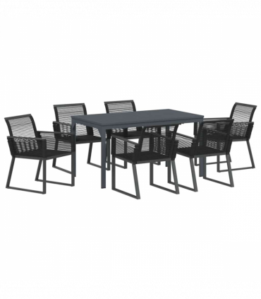 vidaXL Garden Dining Set 7 pcs Black Steel and poly rattan
