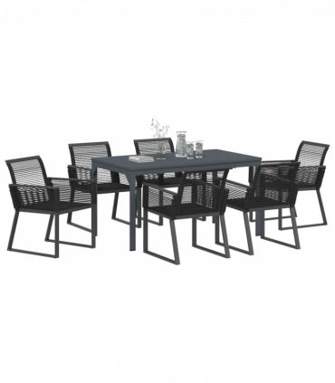 vidaXL Garden Dining Set 7 pcs Black Steel and poly rattan