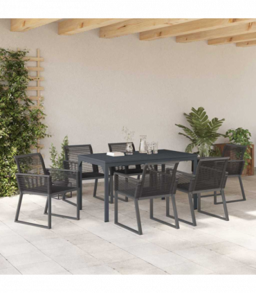 vidaXL Garden Dining Set 7 pcs Black Steel and poly rattan