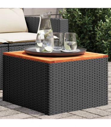 vidaXL Garden Table Black 55x55x37 cm Poly Rattan and Acacia Wood