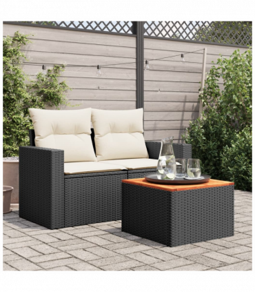 vidaXL Garden Table Black 55x55x37 cm Poly Rattan and Acacia Wood