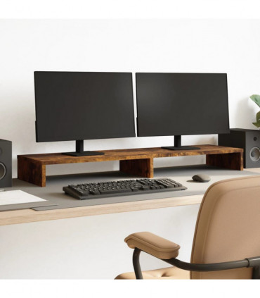 vidaXL Monitor Stand Smoked Oak 100x27x10 cm Engineered Wood