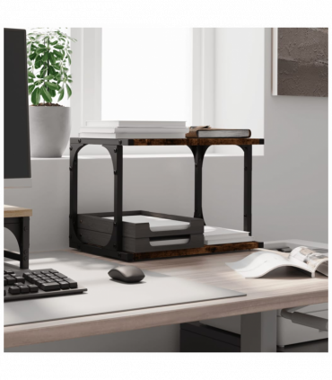 vidaXL Printer Stand 2-Tier Smoked Oak 41x28x33.5 cm Engineered Wood