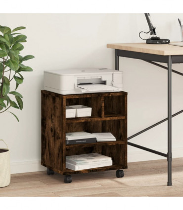 vidaXL Printer Stand with Wheels Smoked Oak 41x32x48 cm