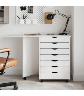 vidaXL Rolling Cabinet with Desk MOSS White Solid Wood Pine