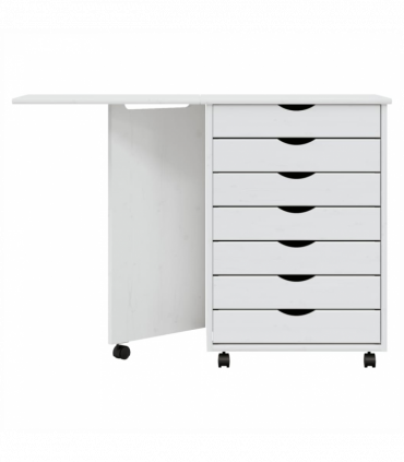 vidaXL Rolling Cabinet with Desk MOSS White Solid Wood Pine