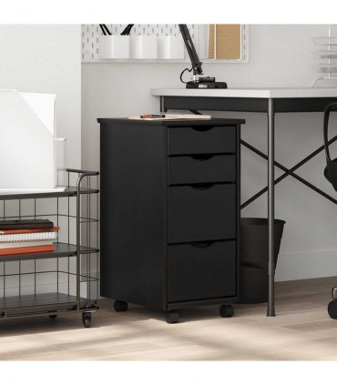 vidaXL Rolling Cabinet with Drawers MOSS Black Solid Wood Pine