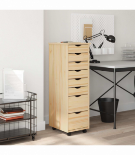 vidaXL Rolling Cabinet with Drawers MOSS Clear Varnish Solid Pine wood