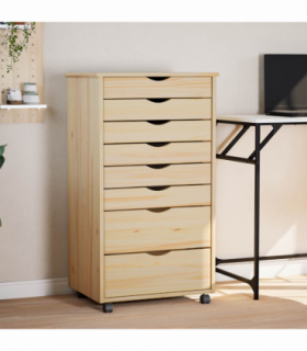 vidaXL Rolling Cabinet with Drawers MOSS Clear Varnish Solid Pine wood