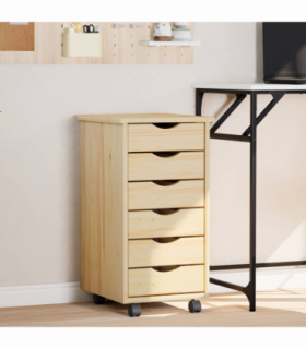 vidaXL Rolling Cabinet with Drawers MOSS Clear Varnish Solid Pine wood