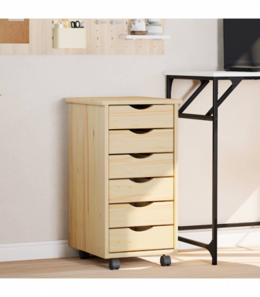 vidaXL Rolling Cabinet with Drawers MOSS Clear Varnish Solid Pine wood