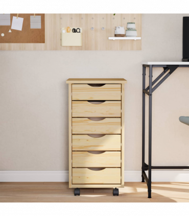 vidaXL Rolling Cabinet with Drawers MOSS Clear Varnish Solid Pine wood