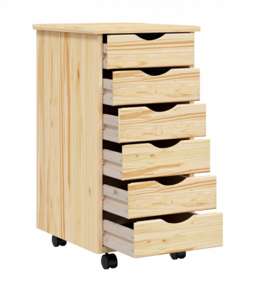 vidaXL Rolling Cabinet with Drawers MOSS Clear Varnish Solid Pine wood