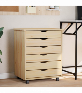 vidaXL Rolling Cabinet with Drawers MOSS Clear Varnish Solid Pine wood