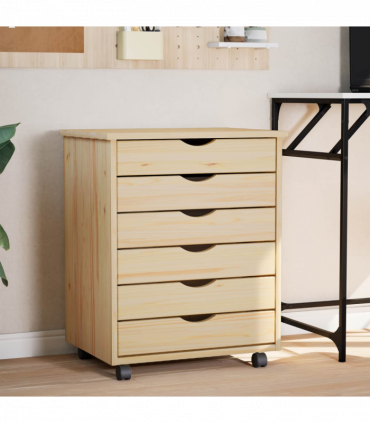 vidaXL Rolling Cabinet with Drawers MOSS Clear Varnish Solid Pine wood