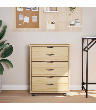 vidaXL Rolling Cabinet with Drawers MOSS Clear Varnish Solid Pine wood