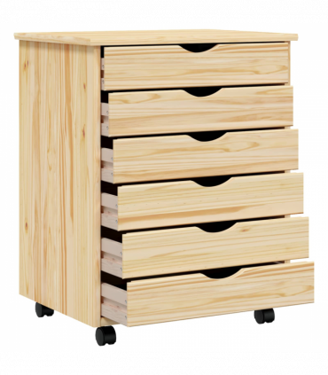 vidaXL Rolling Cabinet with Drawers MOSS Clear Varnish Solid Pine wood