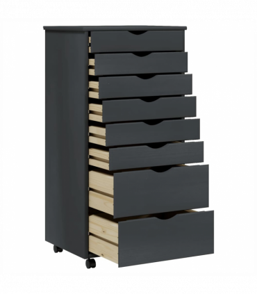 vidaXL Rolling Cabinet with Drawers MOSS Grey Solid Wood Pine