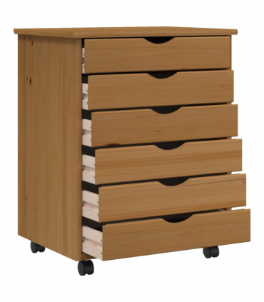 vidaXL Rolling Cabinet with Drawers MOSS Honey Brown Solid Wood Pine