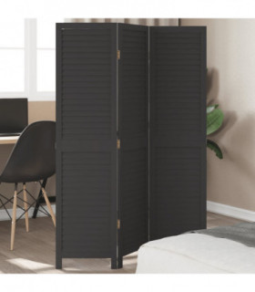 vidaXL Room Divider 3 Panels Black Solid Wood Paulownia