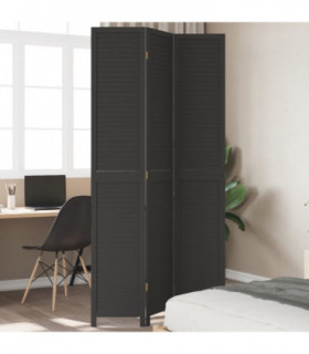 vidaXL Room Divider 3 Panels Black Solid Wood Paulownia